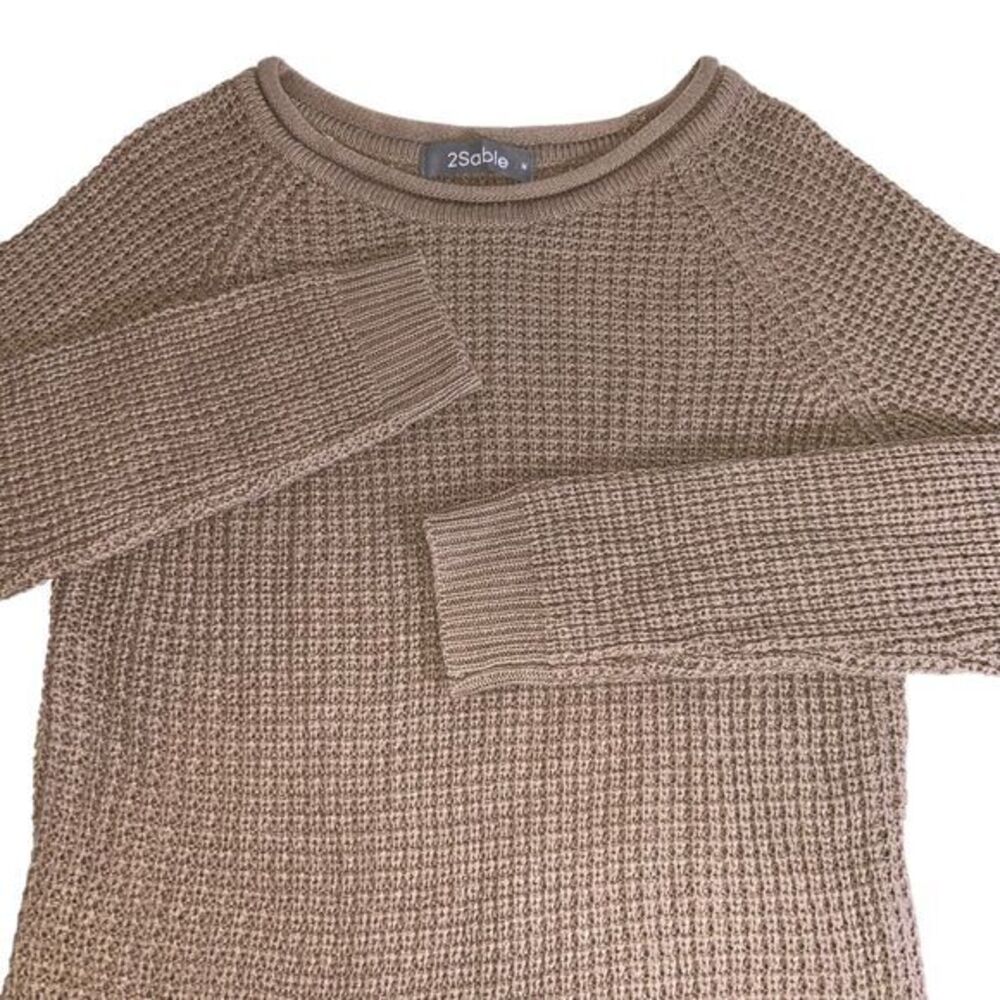 2Sable Woman's‎ Minimalist Waffle Boho Brown Knit Pullover Sweater Size Medium